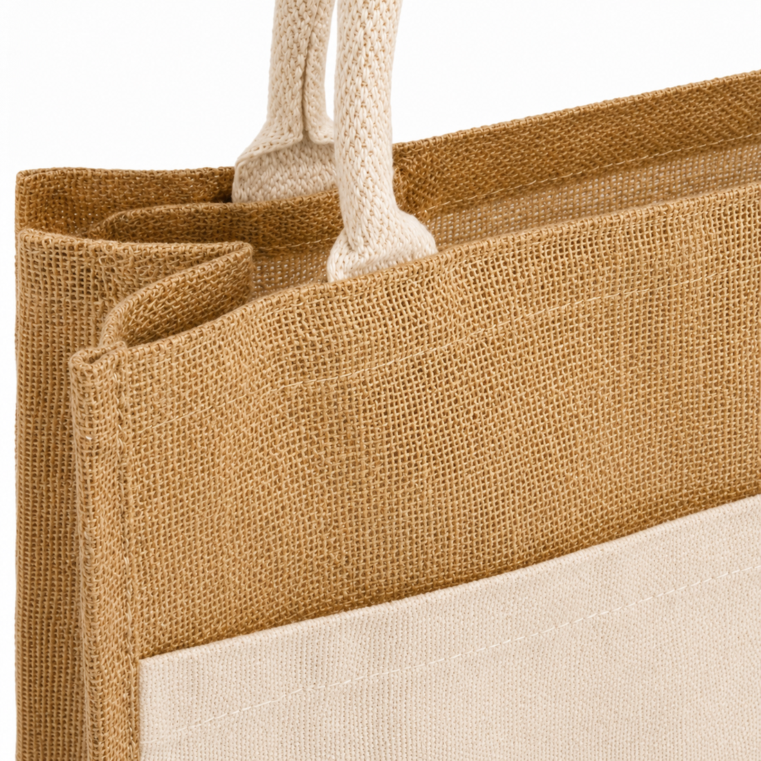 12x12x7.5 Jute Tote Bags with Canvas Front Pocket |350 GSM