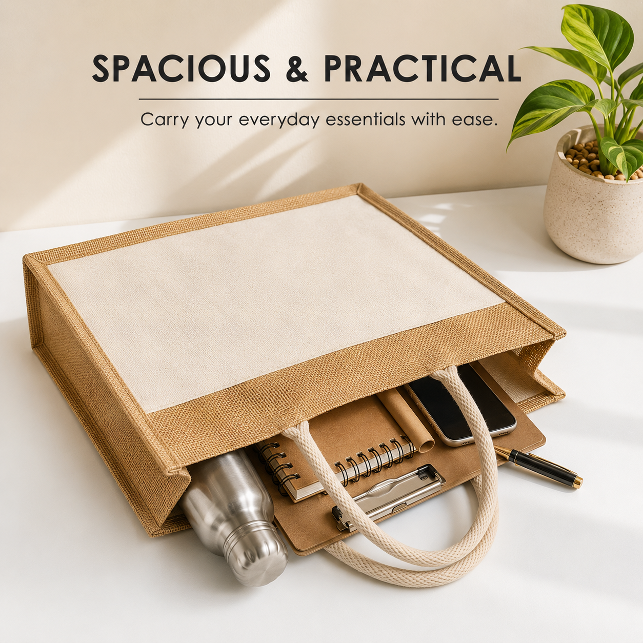 Custom 9×11×4 Jute Tote Bags with Canvas Front Pocket | 350 GSM