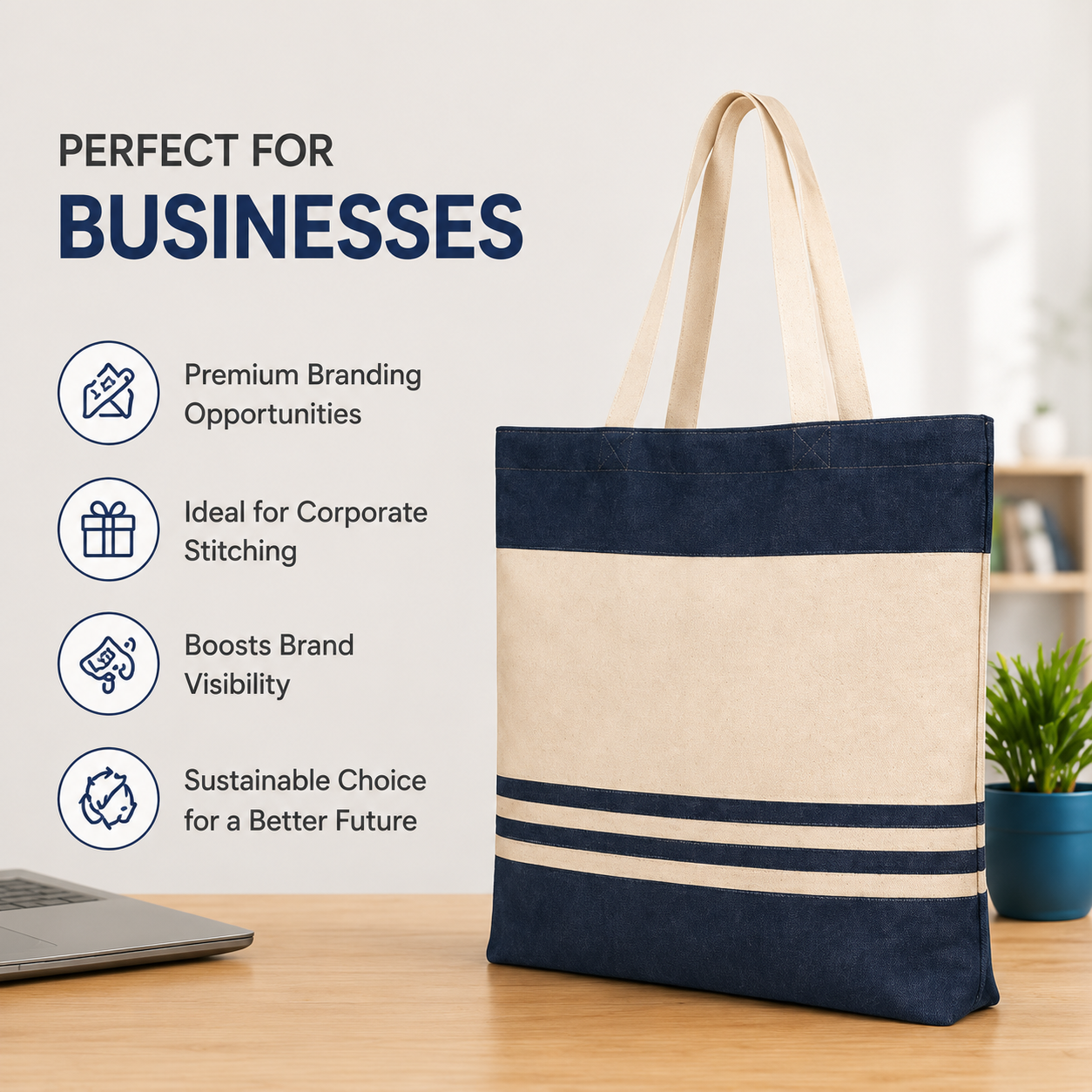 14×16 Navy Blue Tote Bag | 330 GSM
