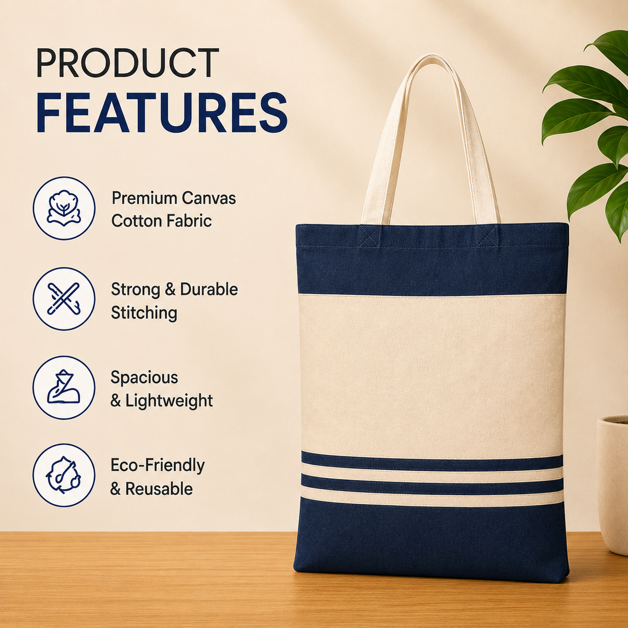14×16 Navy Blue Tote Bag | 330 GSM