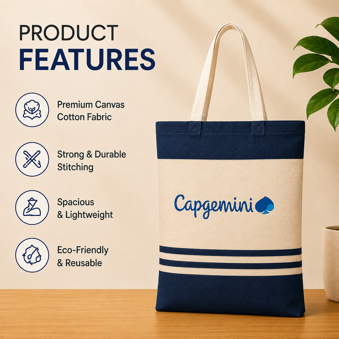 Custom 14×16 Navy Blue Tote Bag | 330 GSM
