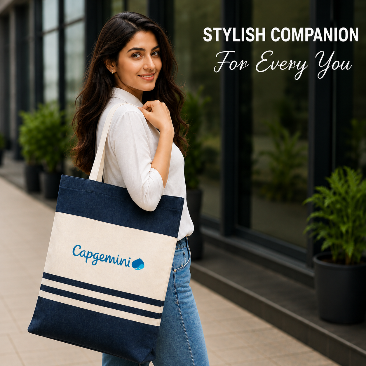 Custom 14×16 Navy Blue Tote Bag | 330 GSM