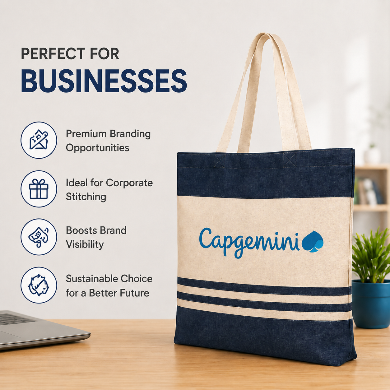 Custom 14×16 Navy Blue Tote Bag | 330 GSM
