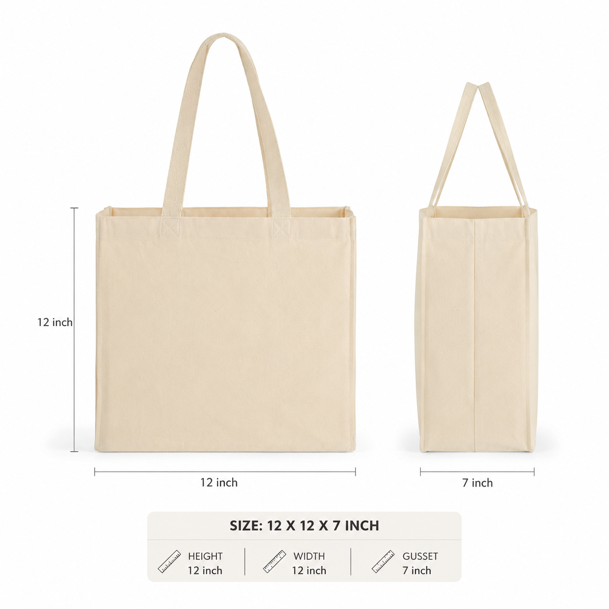 Custom 12x12x7 Inch Cotton Canvas Bag | 330 GSM
