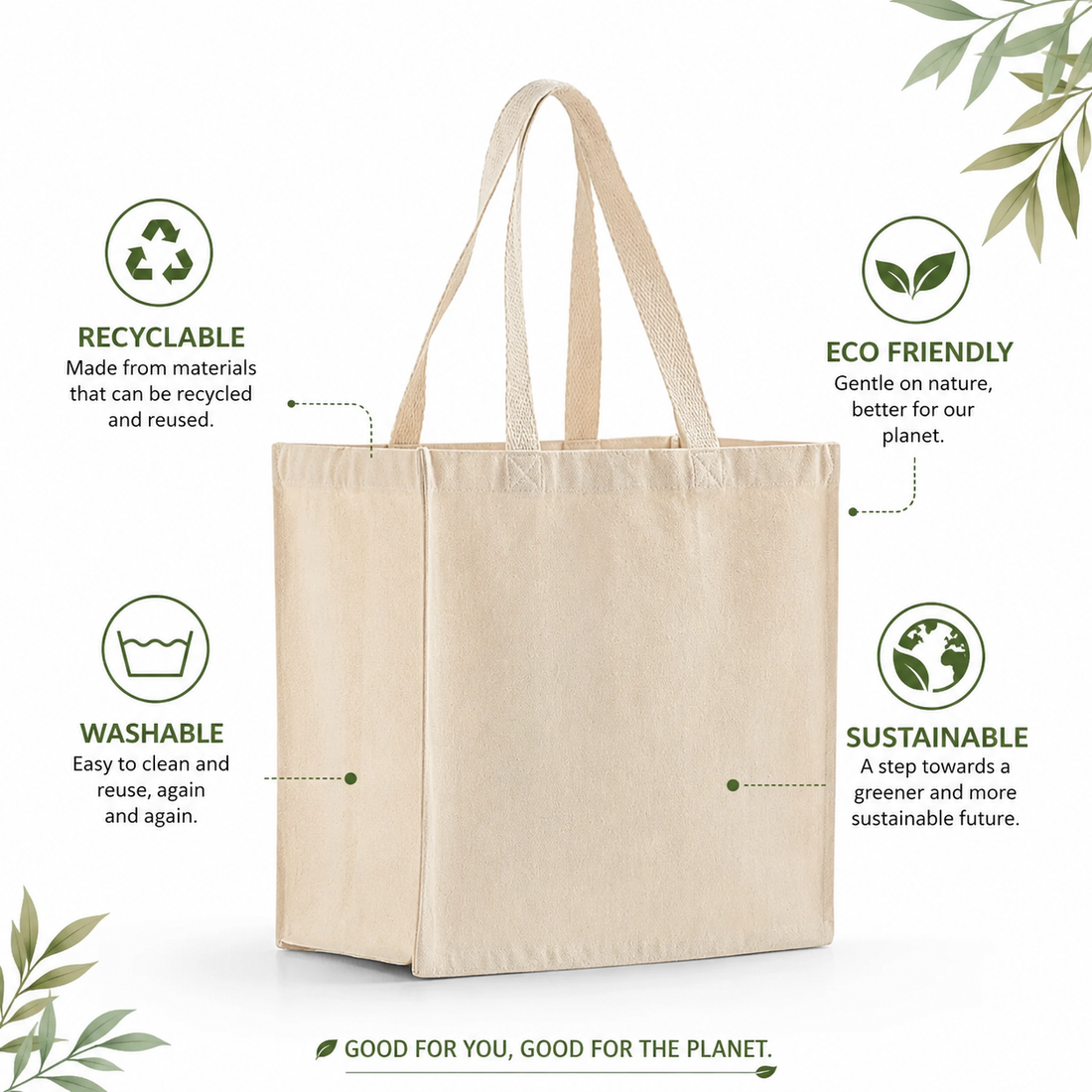 Custom 12x12x7 Inch Cotton Canvas Bag | 330 GSM
