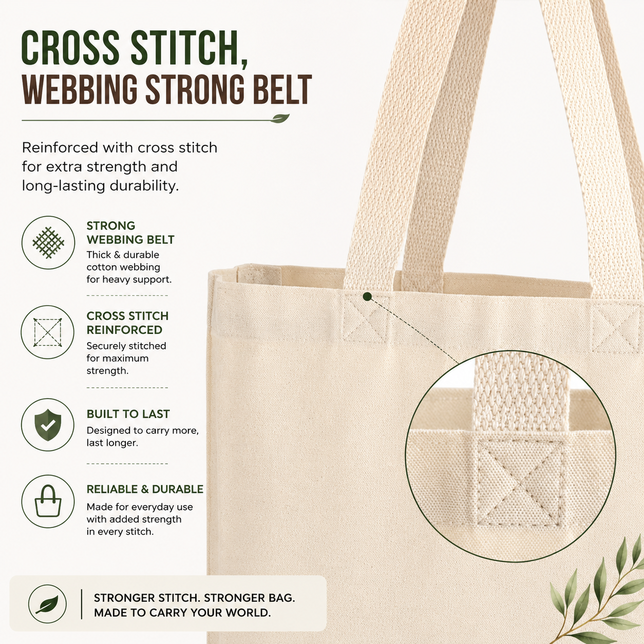 Custom 12x12x7 Inch Cotton Canvas Bag | 330 GSM