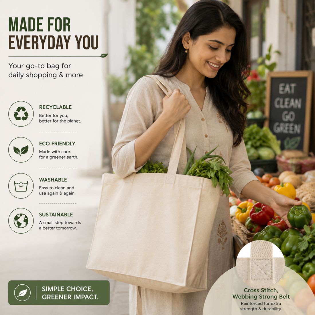 15x15x6 Inch Cotton Canvas Bag | 330 GSM
