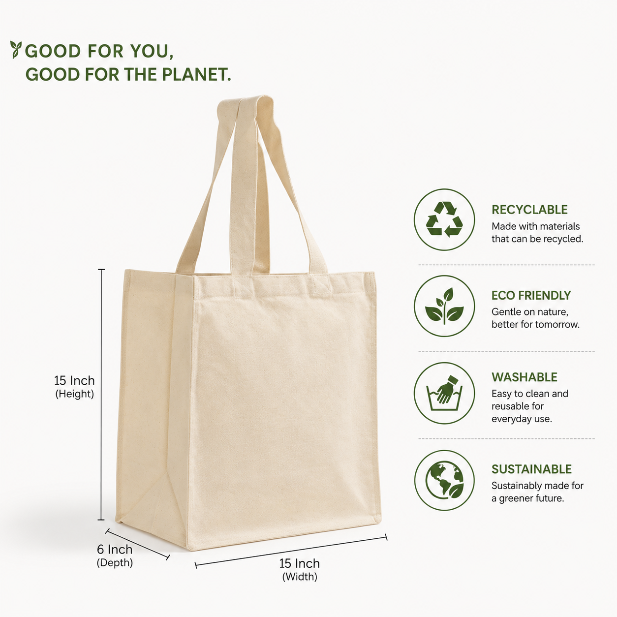 Custom 15x15x6 Inch Cotton Canvas Bag | 330 GSM