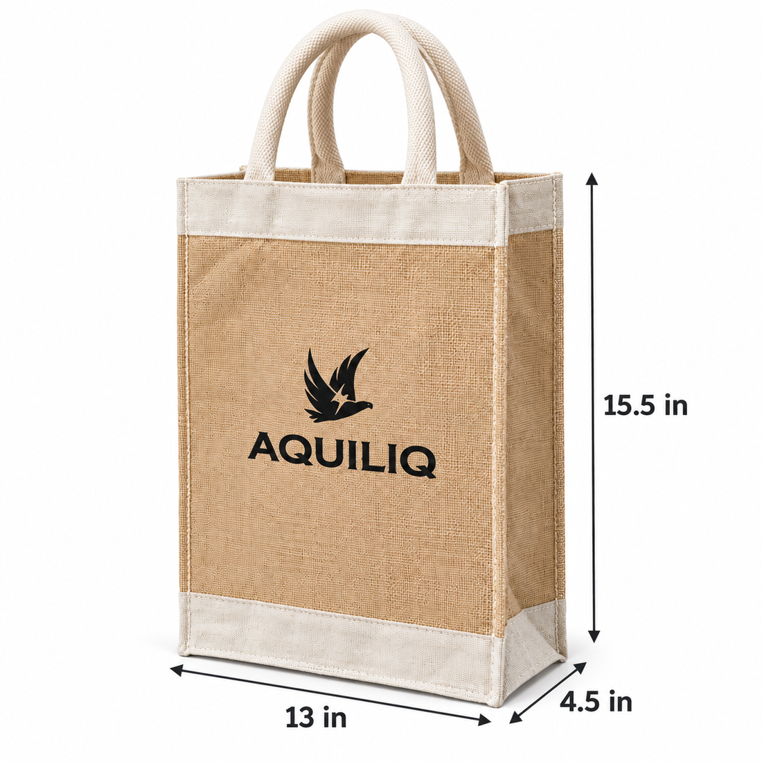 13x15.5x4.5 Natural Tall Juco & Canvas Tote Bag with Rope Handles