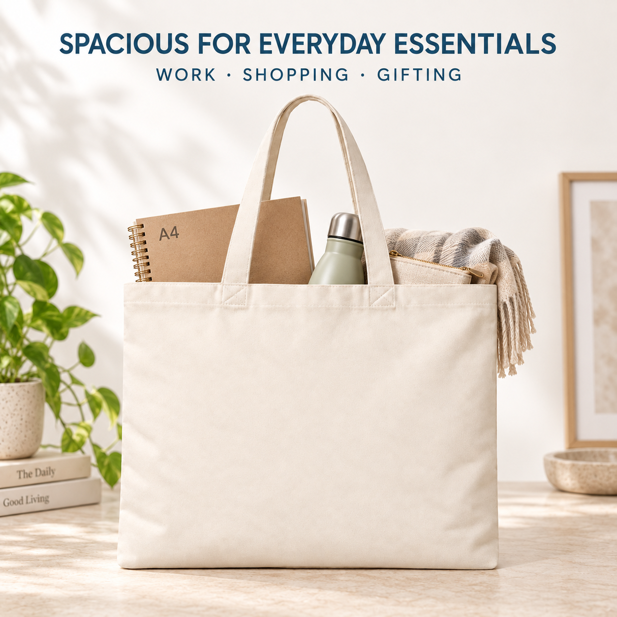 Plain 16x14 Inch Cotton Tote Bag | 220 GSM