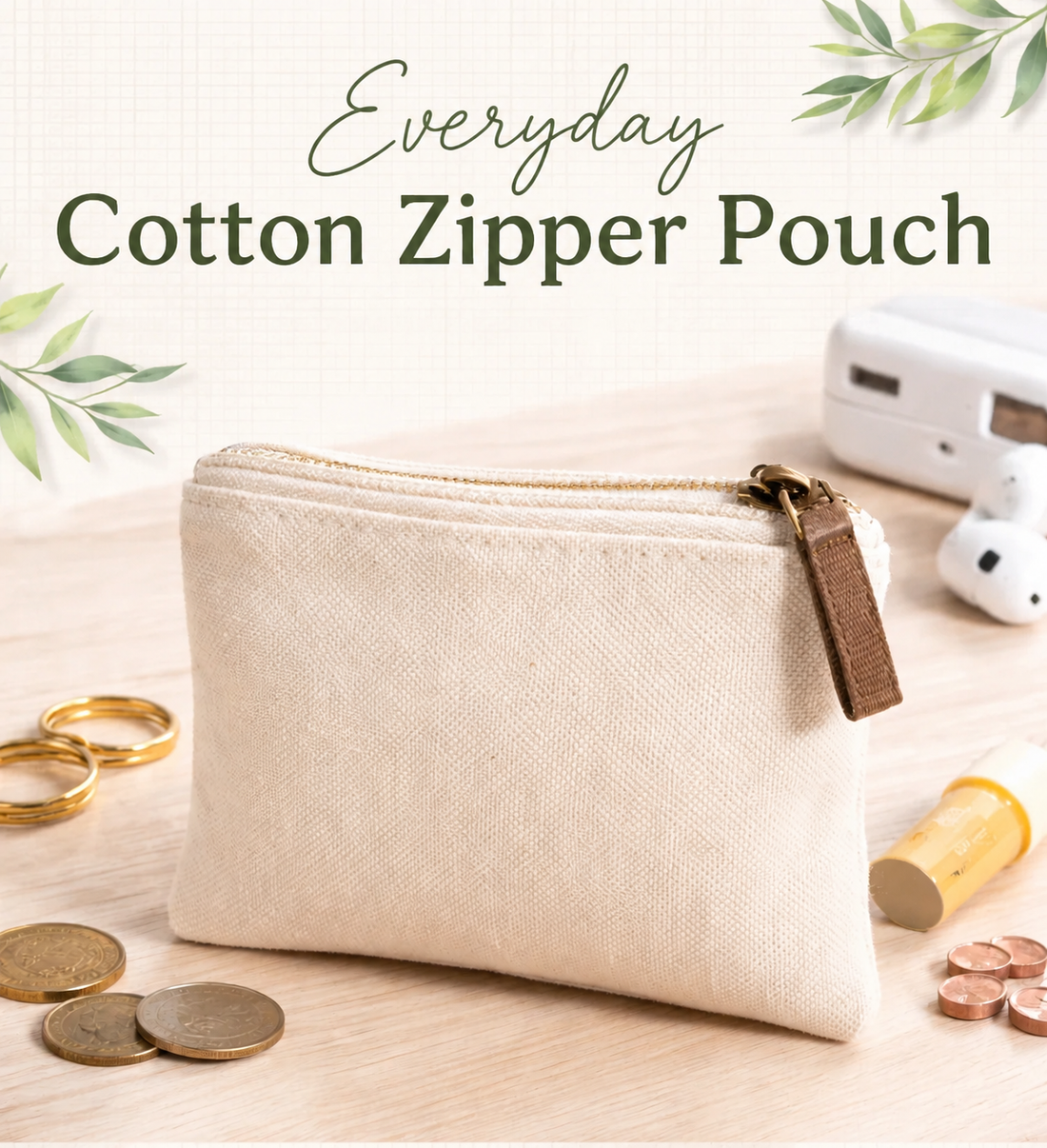 Plain Everyday Cotton Zipper Pouch