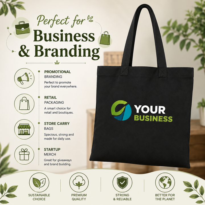 14x18 Inch Black Cotton Tote Bag | 220 GSM