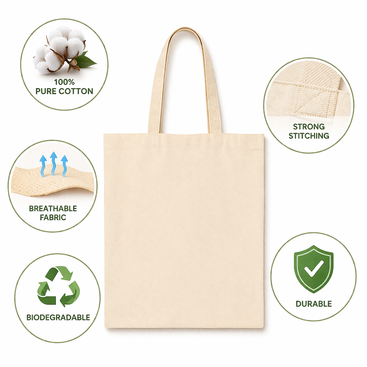 Plain 12x14 Inch Cotton Tote Bag | 220 GSM
