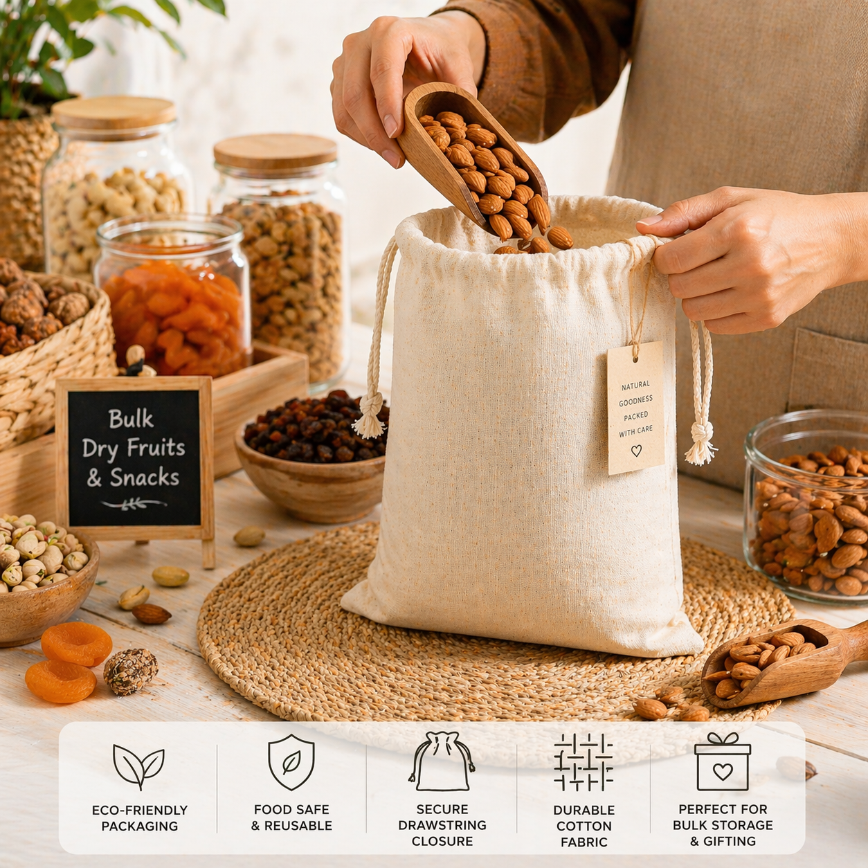 10x12 Inch Cotton Drawstring Bag | 150 GSM