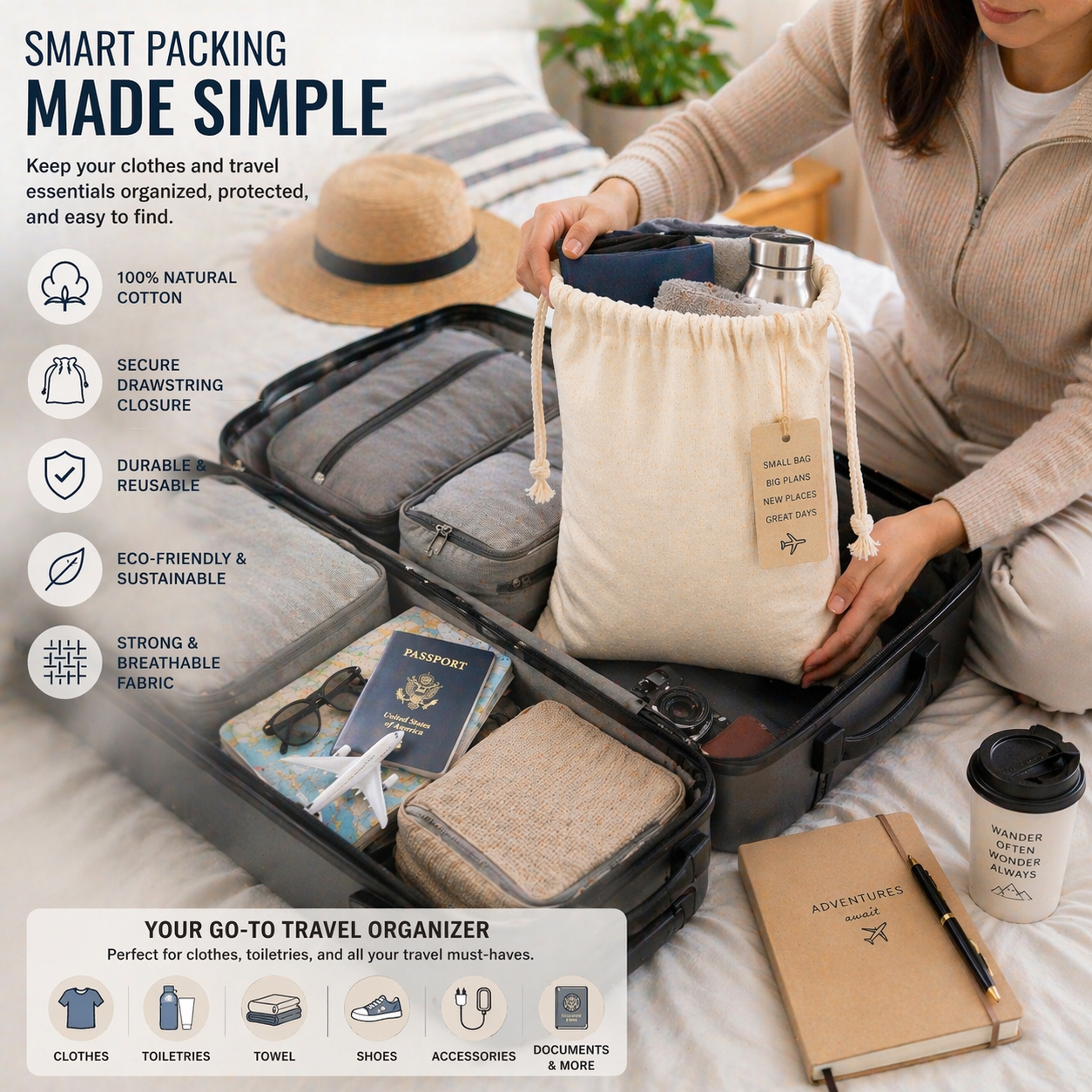 12x14 Inch Cotton Drawstring Bag | 150 GSM