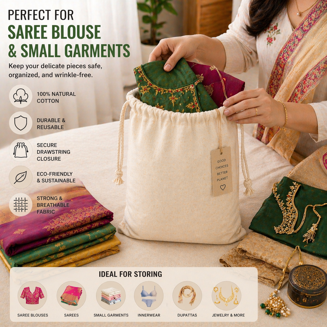 12x14 Inch Cotton Drawstring Bag | 150 GSM