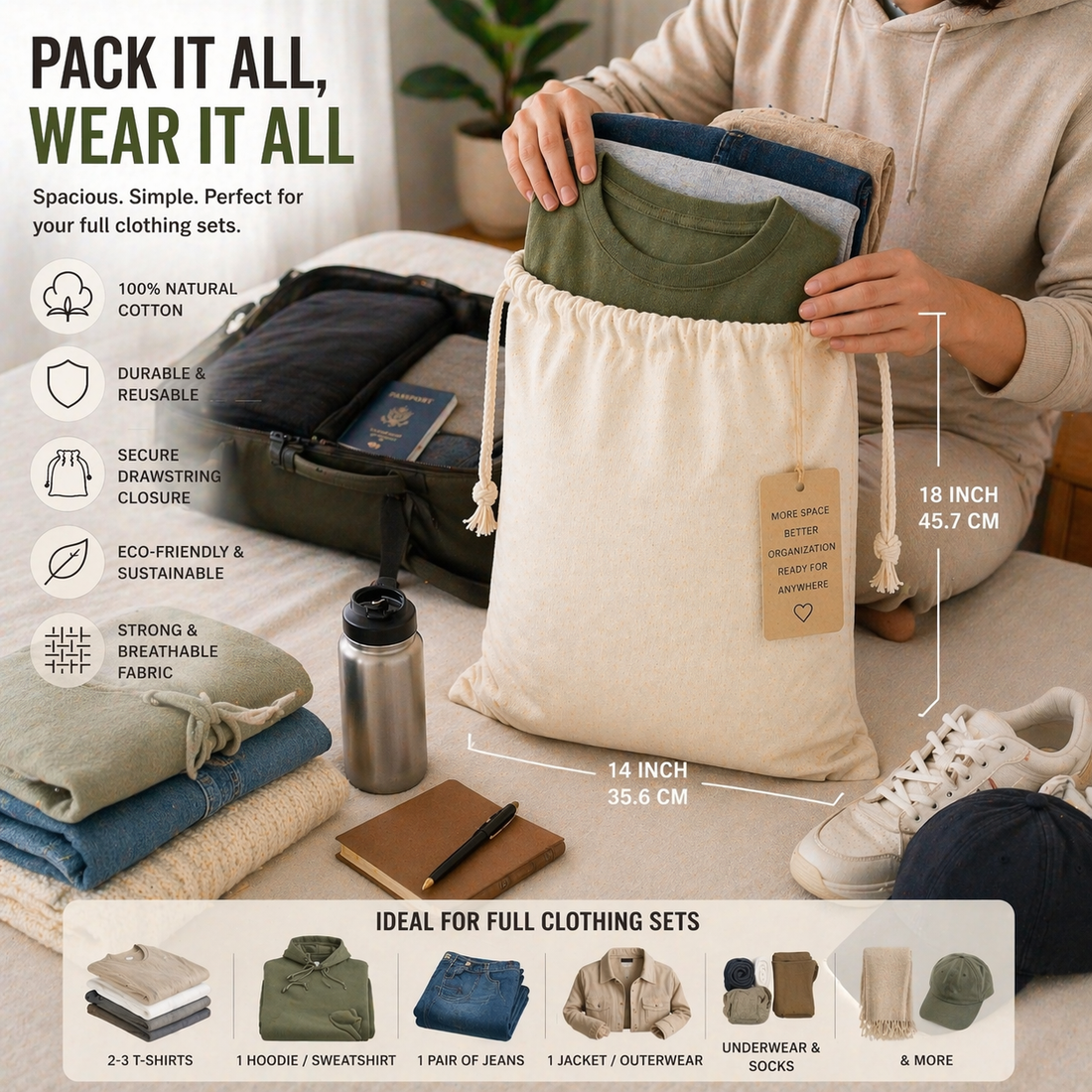 14x16 Inch Cotton Drawstring Bag | 150 GSM