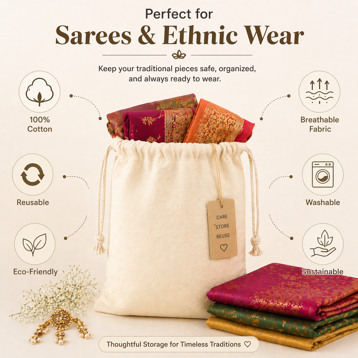 14x16 Inch Cotton Drawstring Bag | 150 GSM