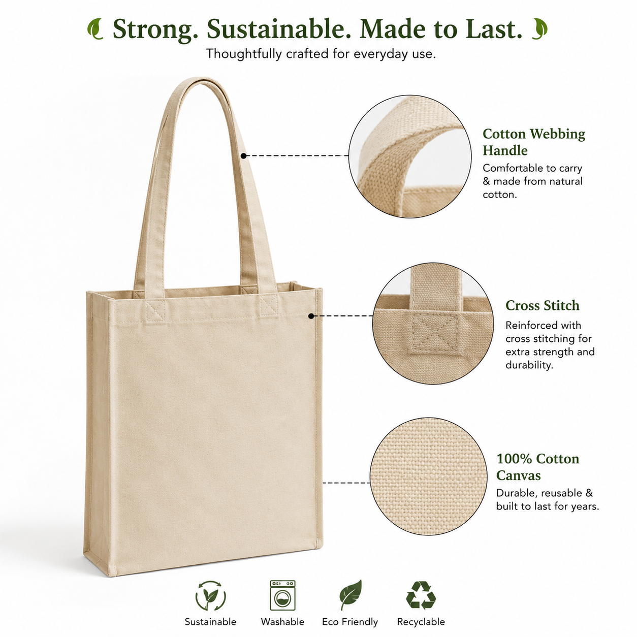Custom 10x12x5 Inch Cotton Canvas Bag | 330 GSM
