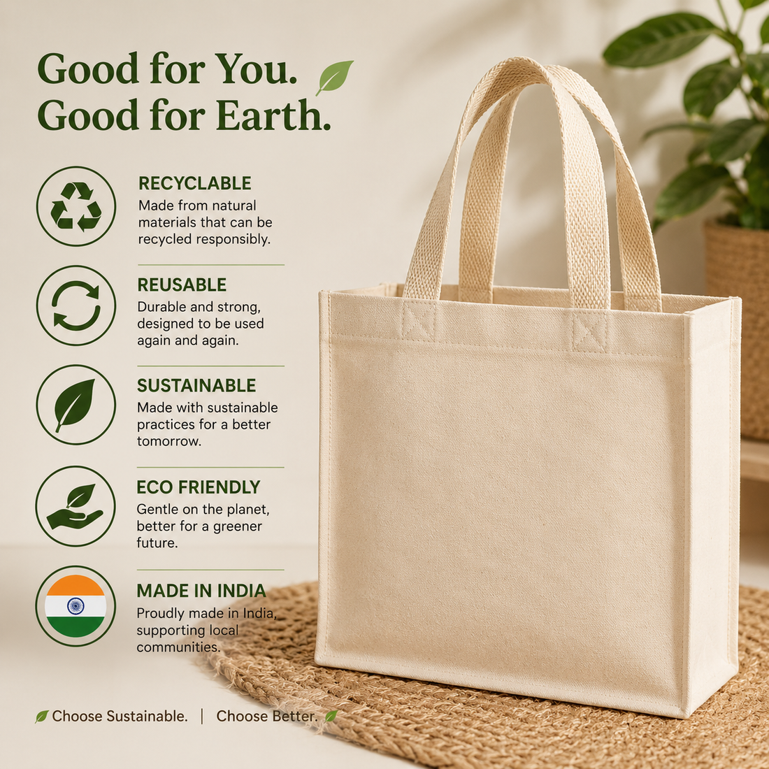 12x10x3 Inch Cotton Canvas Bag | 330 GSM