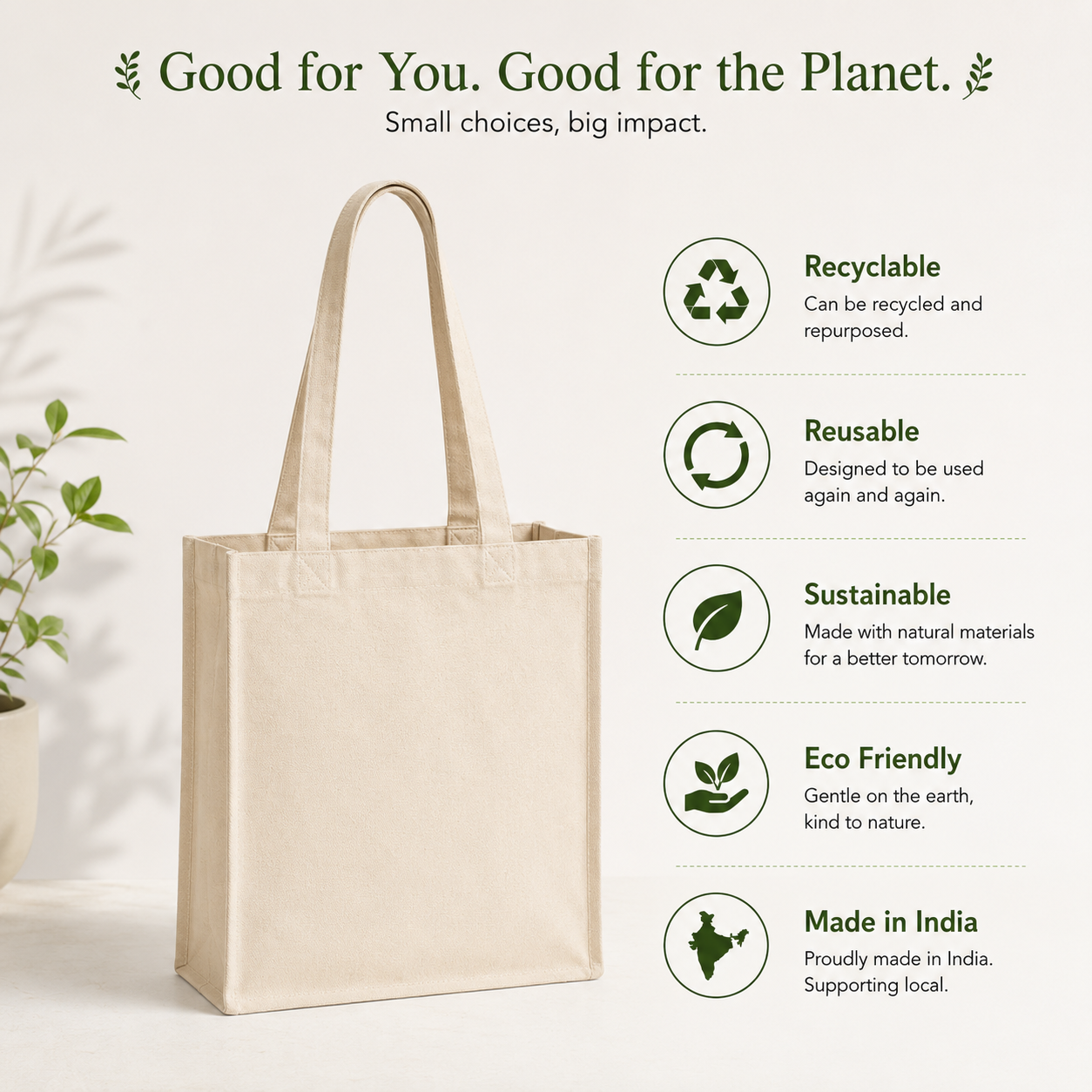 Custom 10x12x5 Inch Cotton Canvas Bag | 330 GSM