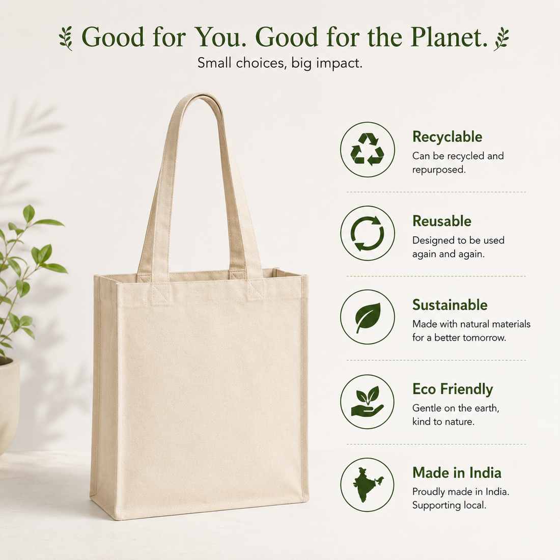 Custom 10x12x5 Inch Cotton Canvas Bag | 330 GSM