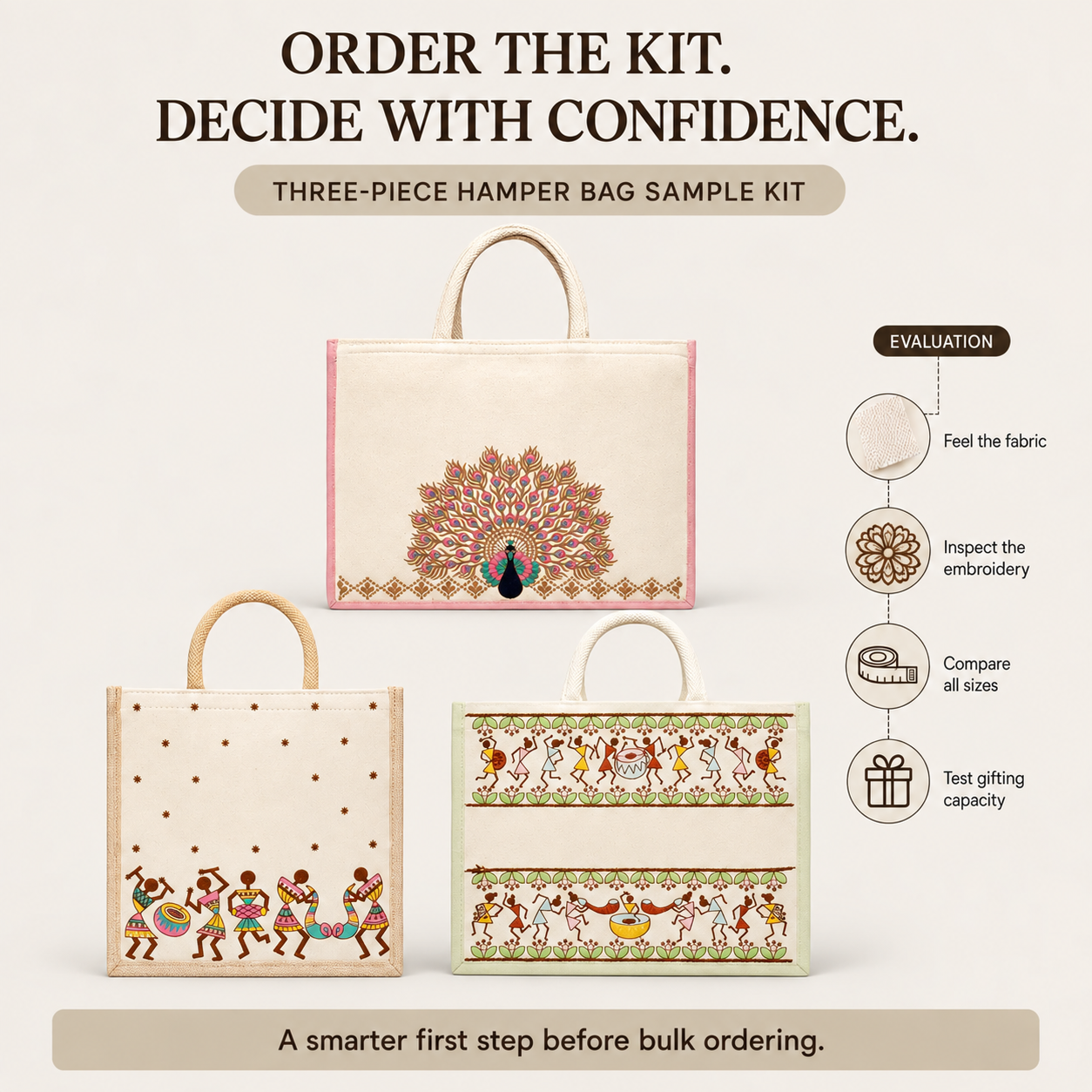 Embroidered Hamper Bag Sample Kit – 3 Designs & Sizes