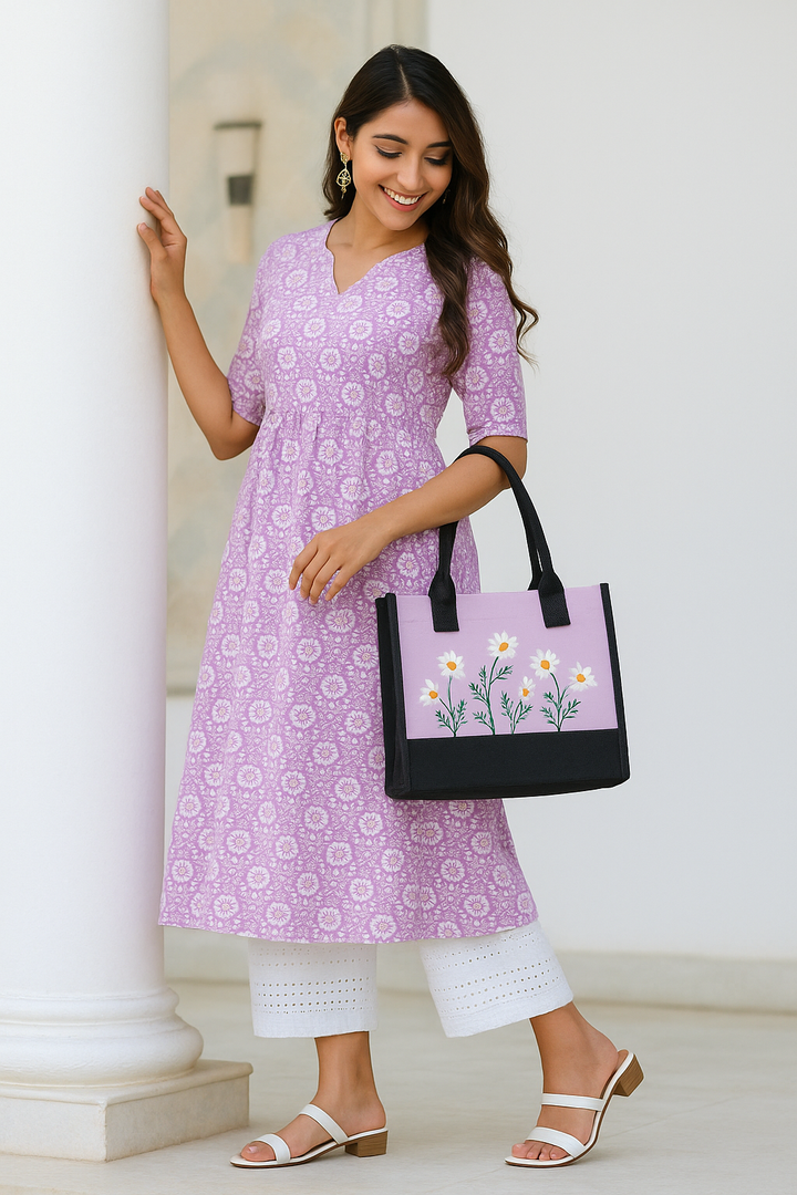Purple Floral Tote Bag
