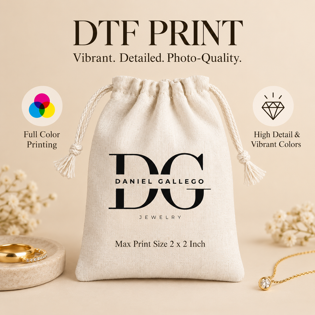 Daisy Bloom Embroidered Cotton Drawstring Pouch