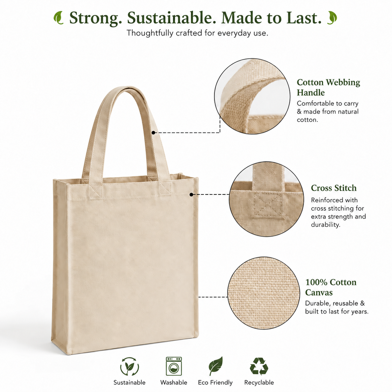 10x12x5 Inch Cotton Canvas Bag | 330 GSM
