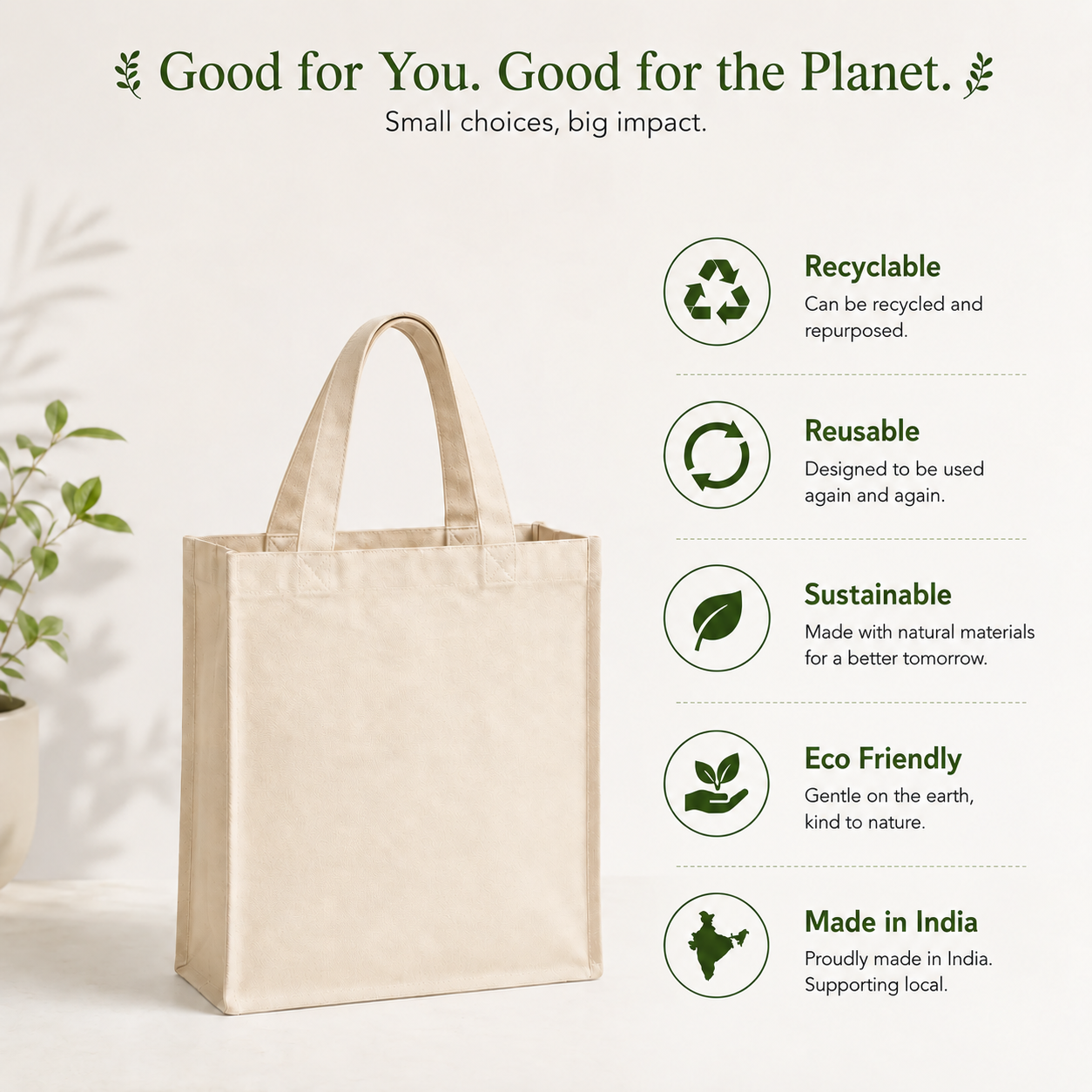 10x12x5 Inch Cotton Canvas Bag | 330 GSM