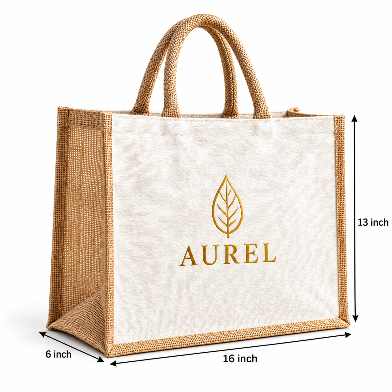 16x13x6 Natural Laminated Jute & Canvas Hamper Bag