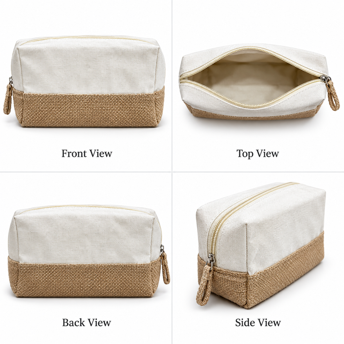 Plain 8x5x3 Natural Cotton Canvas Zipper Pouch | 220 GSM