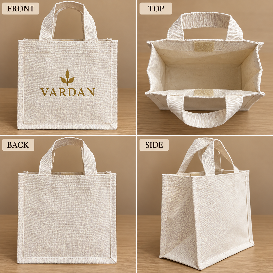 9x8.5x5.5 Natural Mini Cotton Canvas Box Tote | 220 GSM