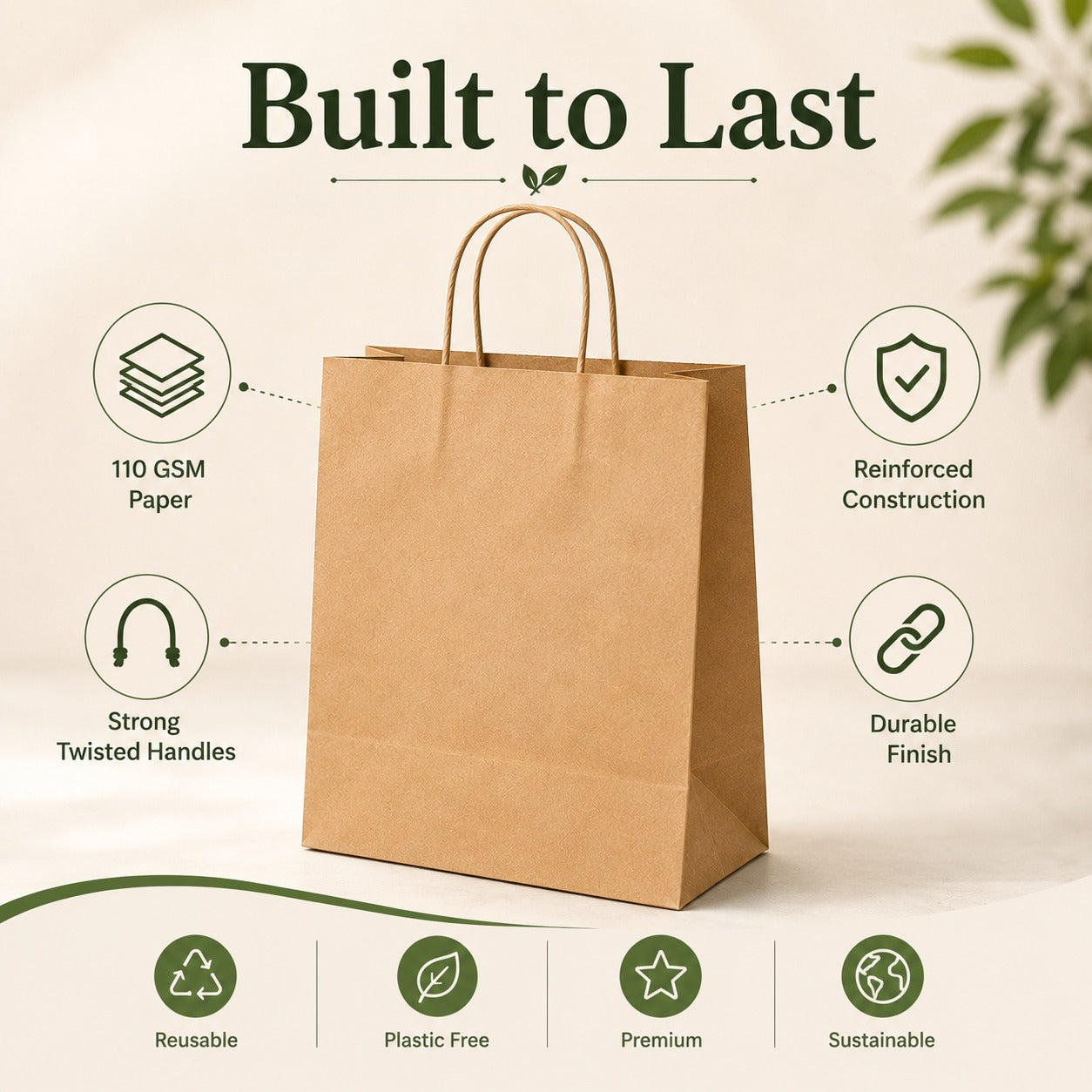 Custom 7.5x7.5x5 Kraft Paper Bag | 110 GSM