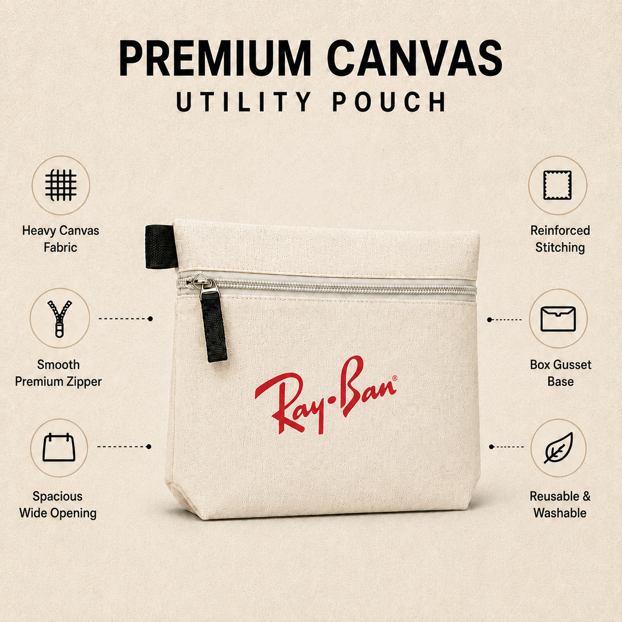 Custom 7x5x2 Utility Cotton Zipper Pouch