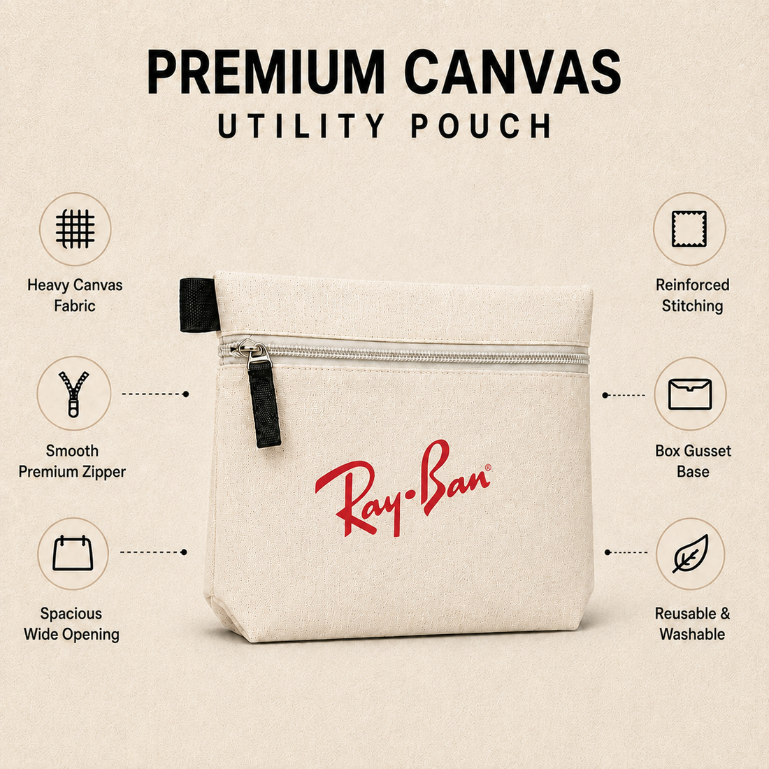Custom 7x5x2 Utility Cotton Zipper Pouch