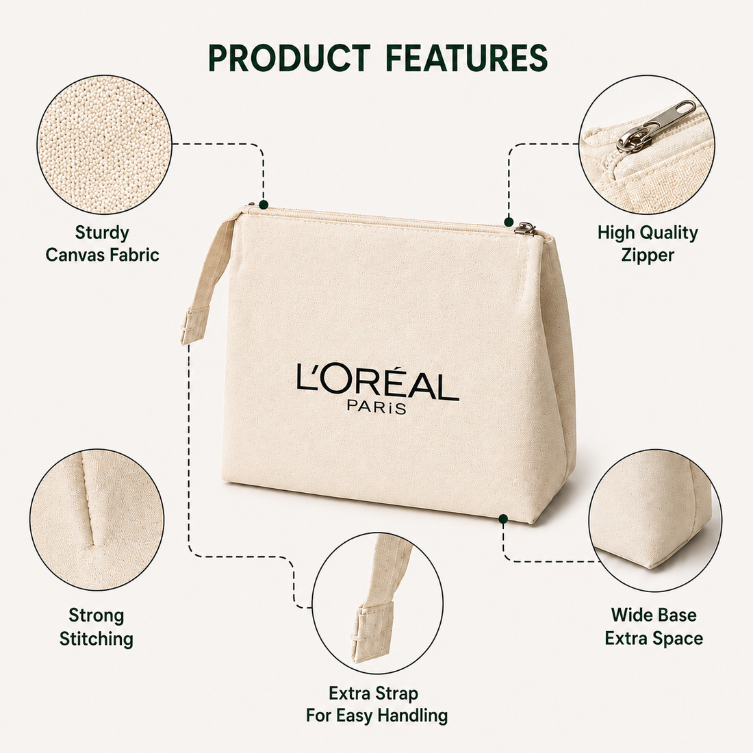 Custom 7x6x4 Canvas Zipper Pouch