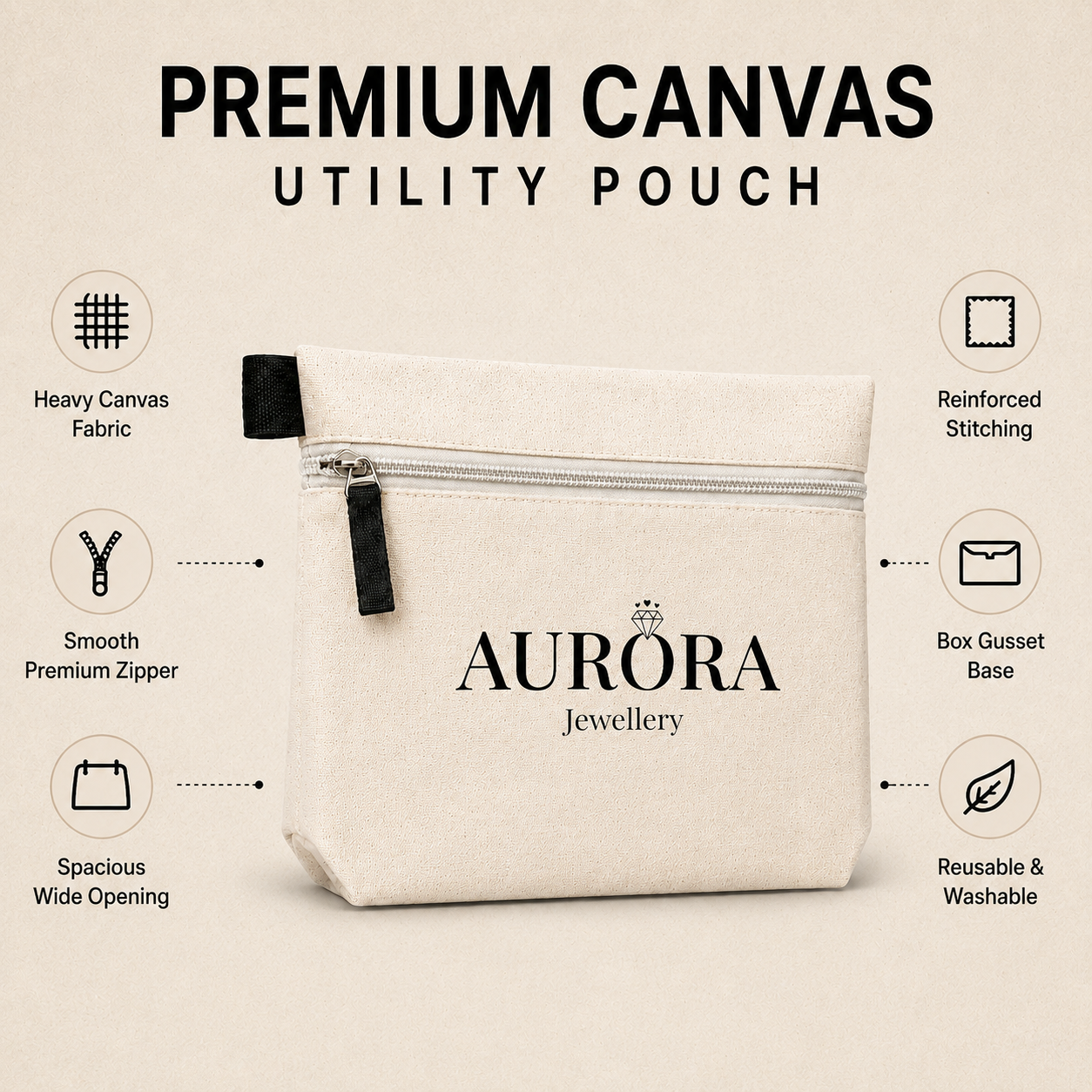 Custom 8x6x2 Utility Cotton Zipper Pouch