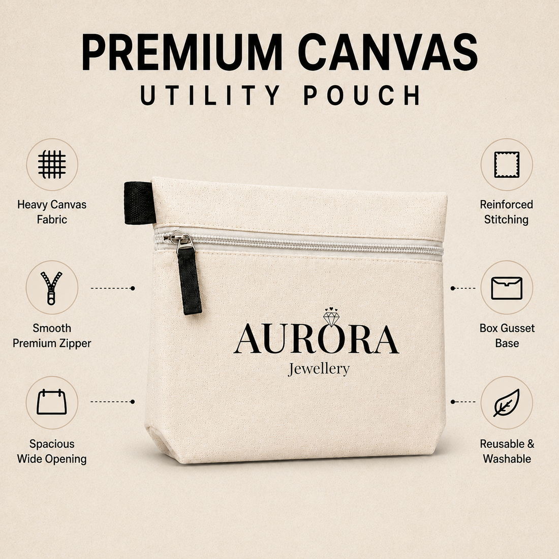 Custom 8x6x2 Utility Cotton Zipper Pouch