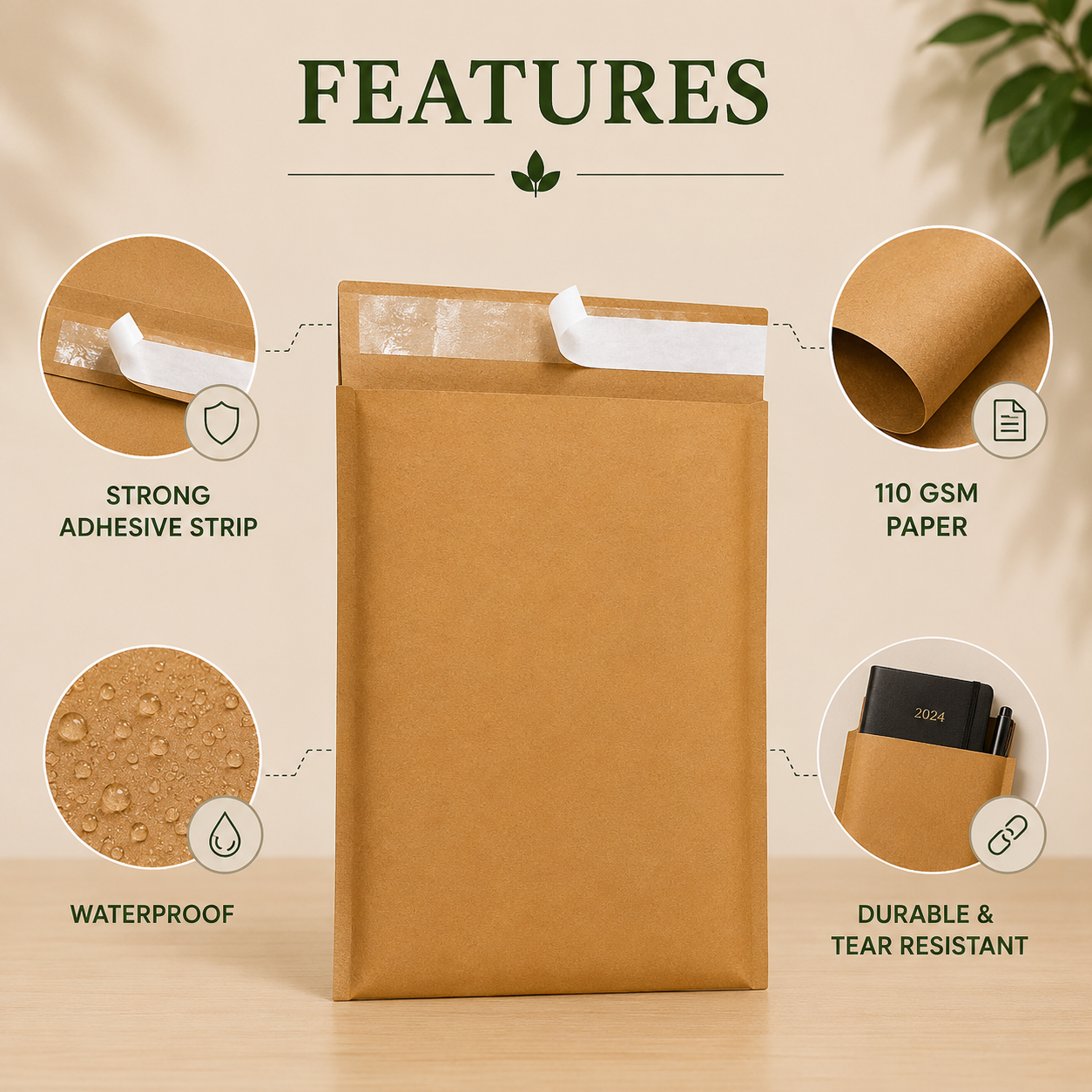 Custom 9x10 Kraft Paper Mailer Bag | 110 GSM