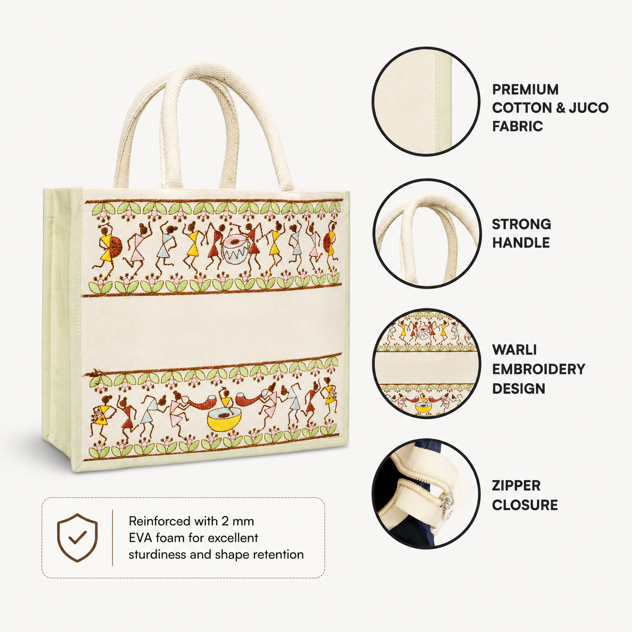 Plain Tribal Beats Warli Hamper Bag - Green