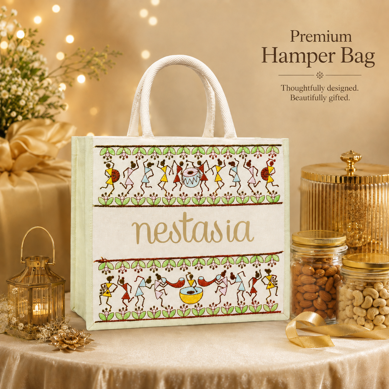 Tribal Beats Warli Hamper Bag - Green