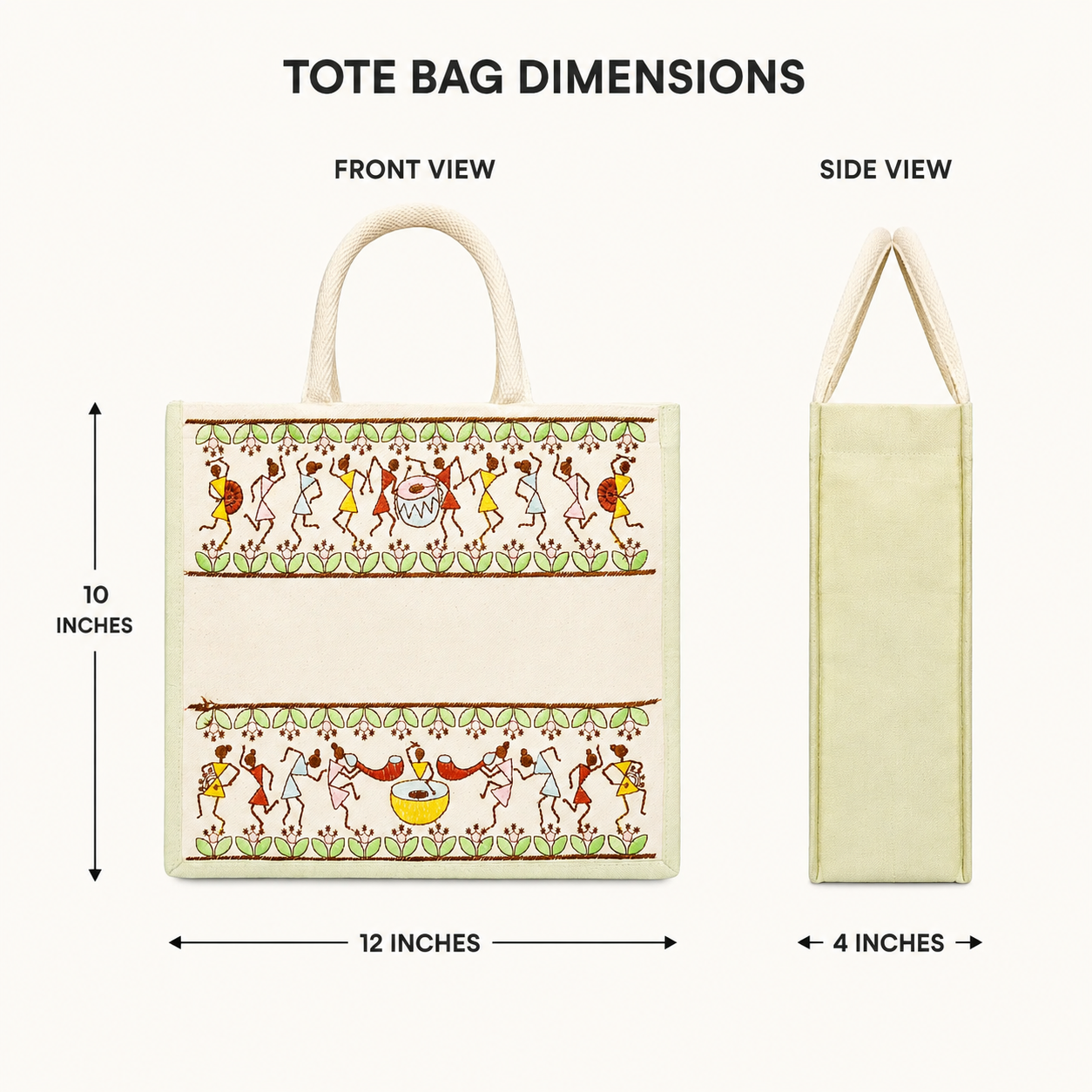 Plain Tribal Beats Warli Hamper Bag - Green