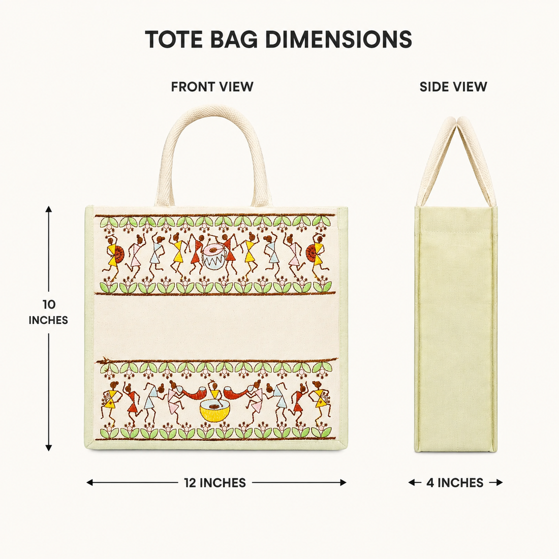 Plain Tribal Beats Warli Hamper Bag - Green