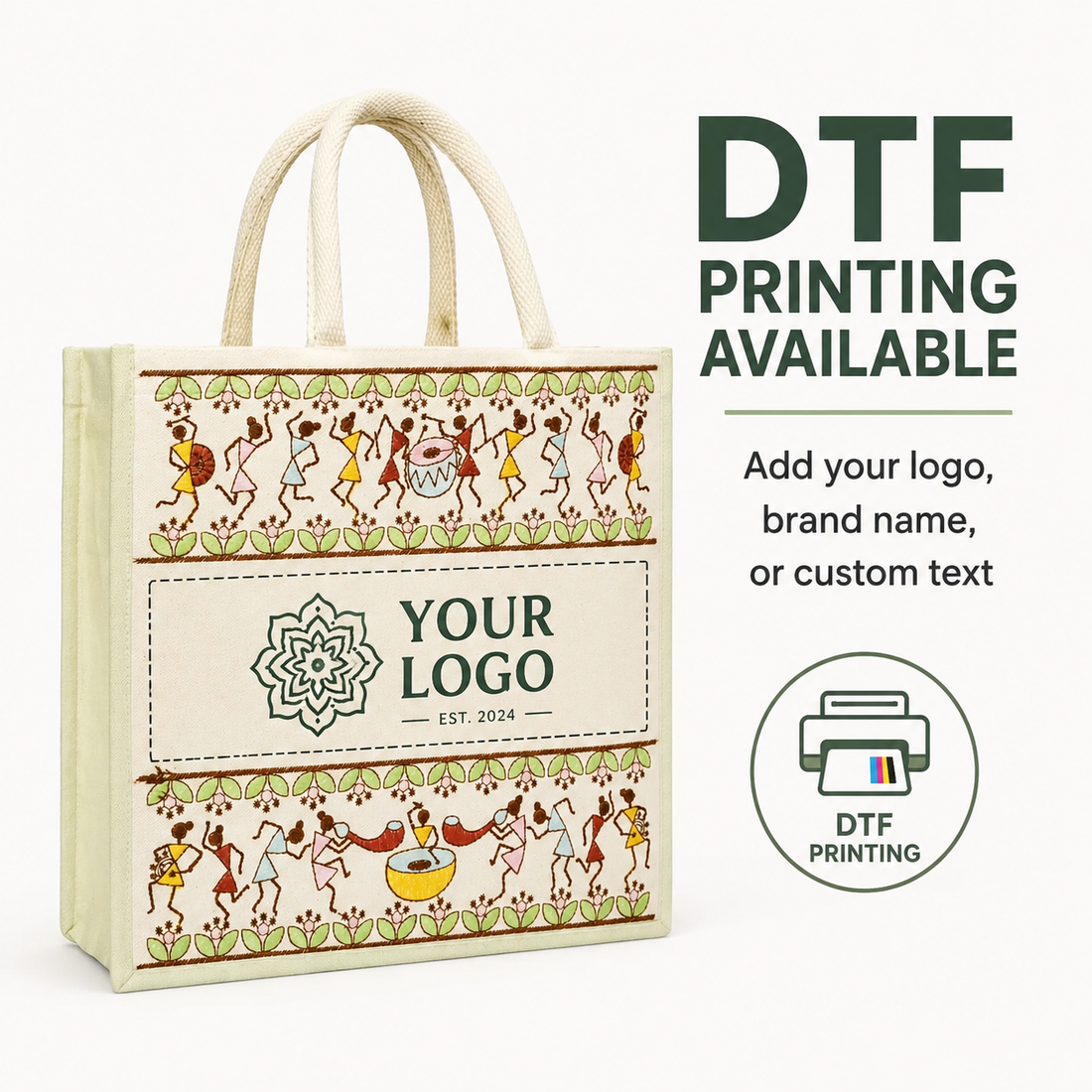 Plain Tribal Beats Warli Hamper Bag - Green