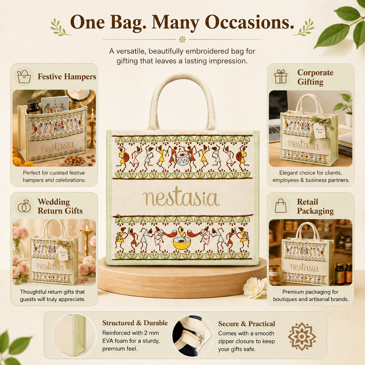 Tribal Beats Warli Hamper Bag - Green