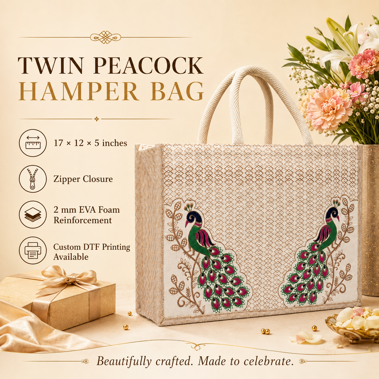 Twin Peacock Hamper Bag