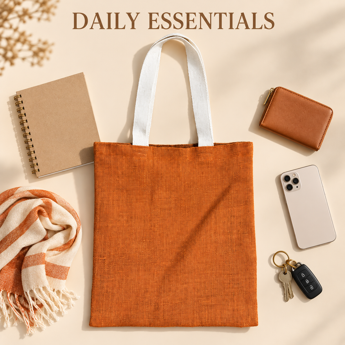 Plain 14.5x16.5 Rust Orange Jute Tote Bag