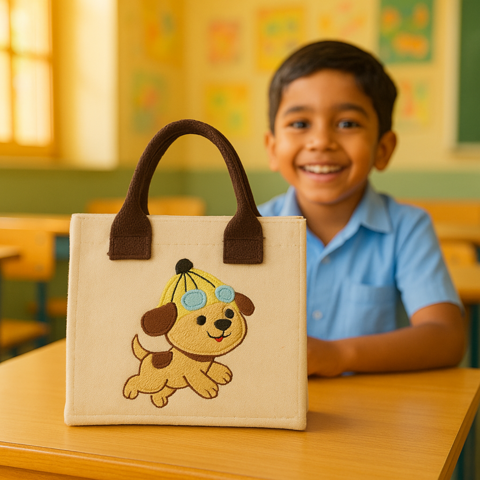 Dog Embroidery Kids Tote Bag